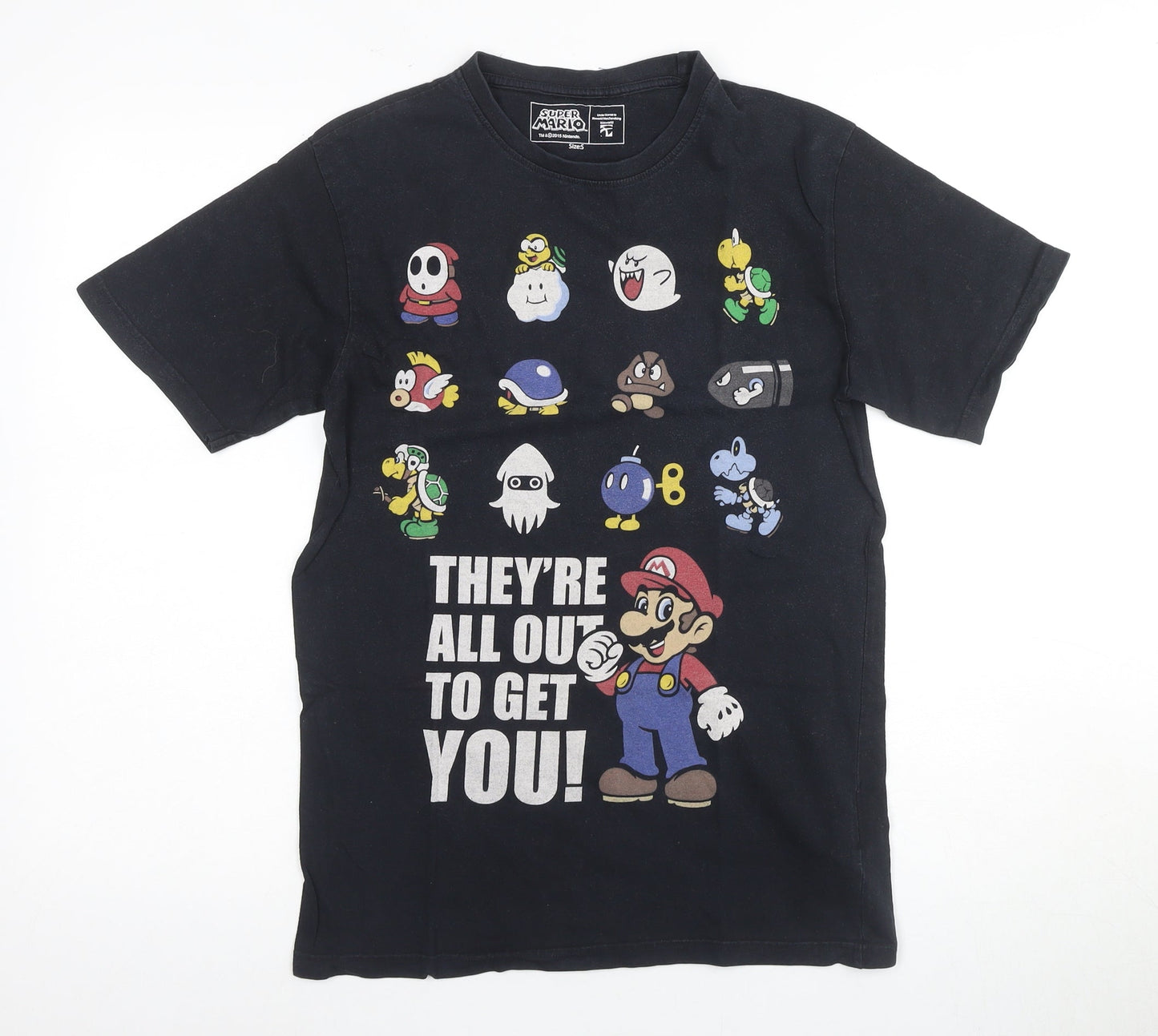 Super Mario Men's Black Graphic T-Shirt Size S