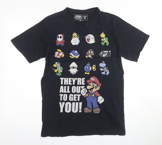 Super Mario Men's Black Graphic T-Shirt Size S