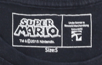 Super Mario Men's Black Graphic T-Shirt Size S