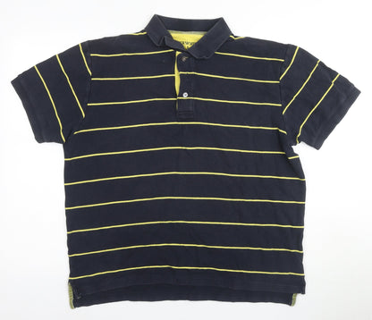 Tyrwhitt Men's Black Striped Polo Shirt Size L