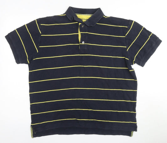 Tyrwhitt Men's Black Striped Polo Shirt Size L