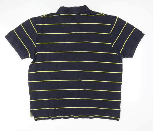 Tyrwhitt Men's Black Striped Polo Shirt Size L