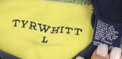 Tyrwhitt Men's Black Striped Polo Shirt Size L