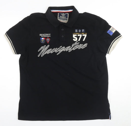 Bendorff Men's Black with Detailing Cotton Navigator Polo Shirt Size 2XL