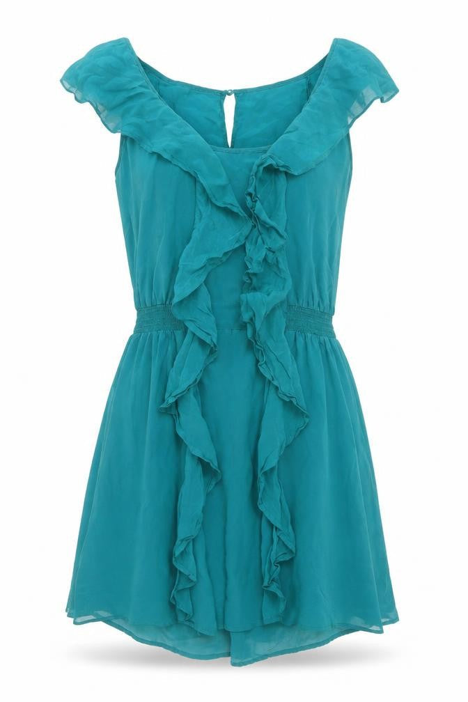 Warehouse Women's Green Silk Fit & Flare Dress Size 10