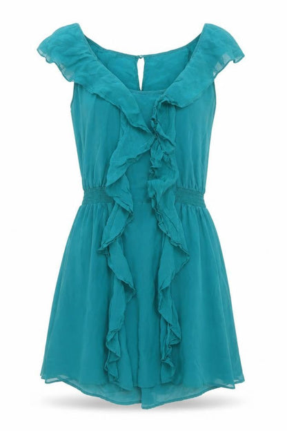 Warehouse Women's Green Silk Fit & Flare Dress Size 10