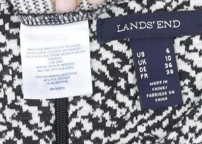 Lands' End Women's Black Geometric Sheath Dress, Size 12