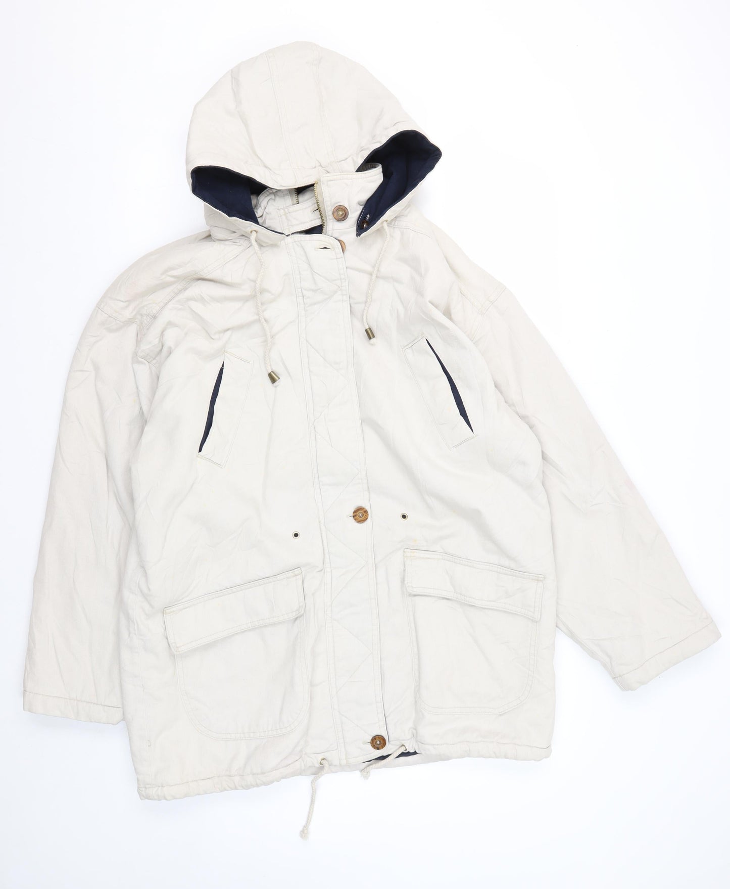 U Turn White Parka Jacket - Unisex M, Hooded & Warm