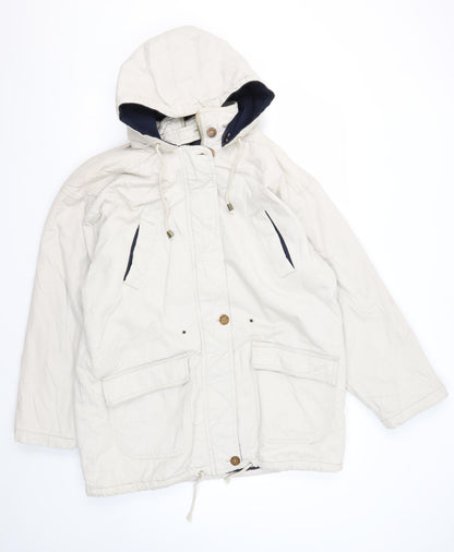 U Turn White Parka Jacket - Unisex M, Hooded & Warm