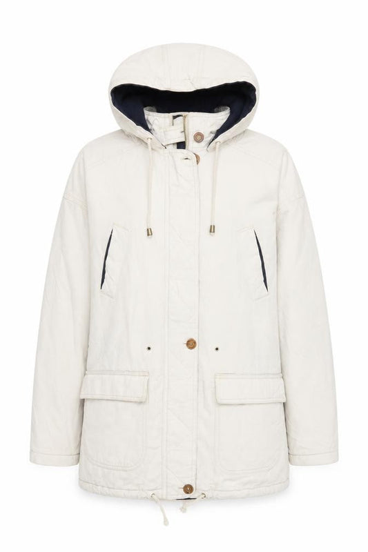 Front view of U Turn White Parka Jacket - unisex m, hooded & warm