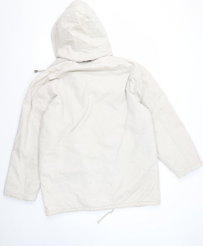 U Turn White Parka Jacket - Unisex M, Hooded & Warm