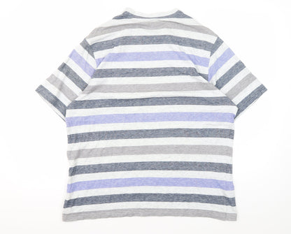 Marks and Spencer Men's Grey Striped T-Shirt M