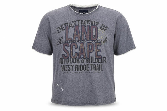 Front view of C&A Men's Grey Outdoor Graphic Regular Fit T-Shirt 2XL
