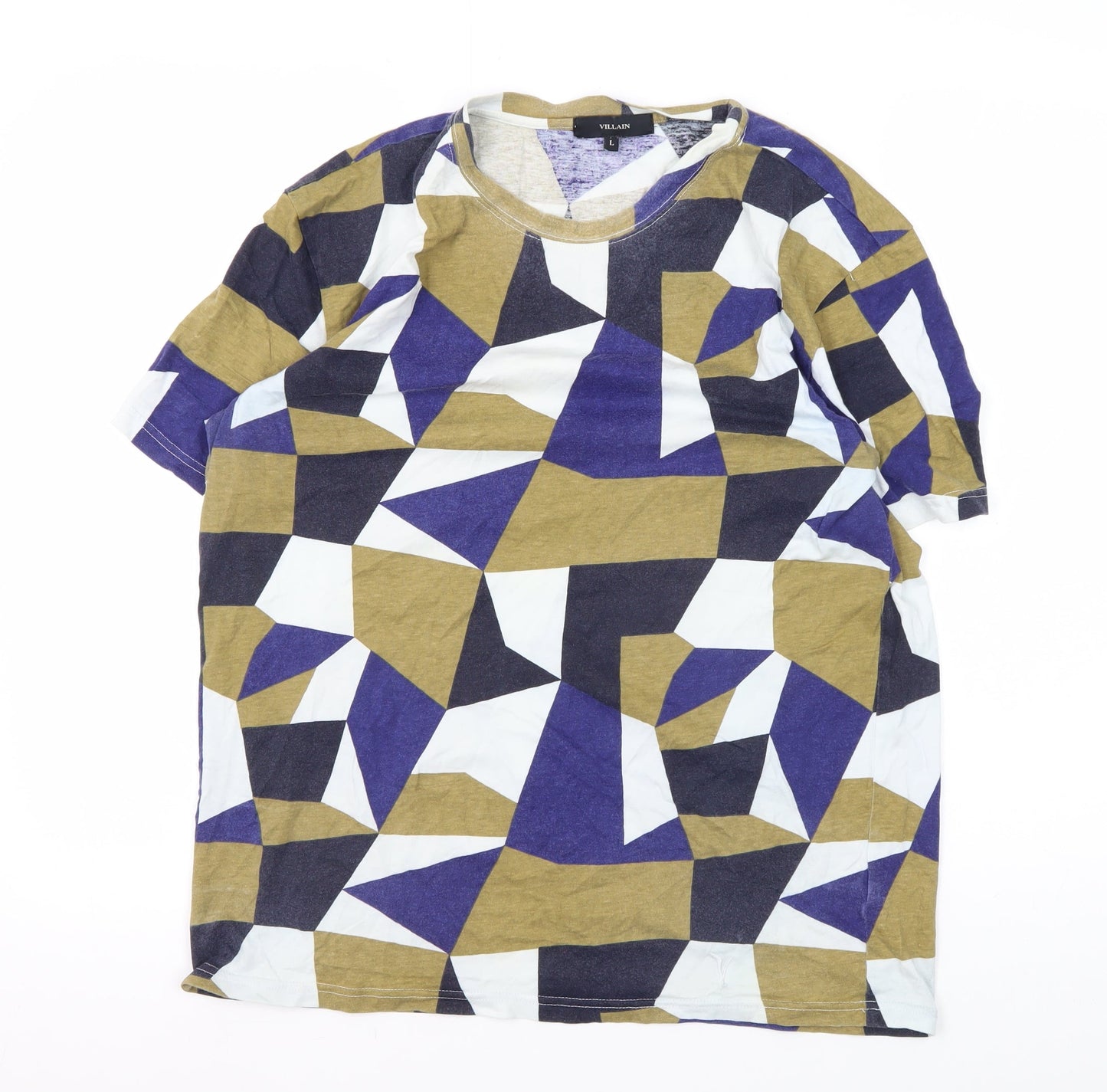 Villain Men's Geometric T-Shirt Multicoloured L