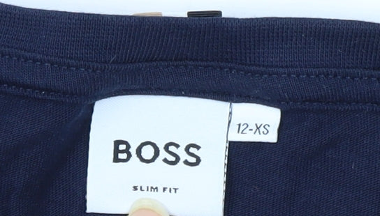 Boss Boys Blue Graphic Long Sleeve T-Shirt, Size 12, Slim Fit