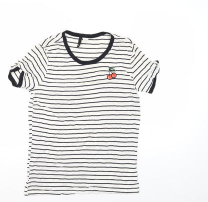 Womens UK Size S H&M White Ringer T-Shirt