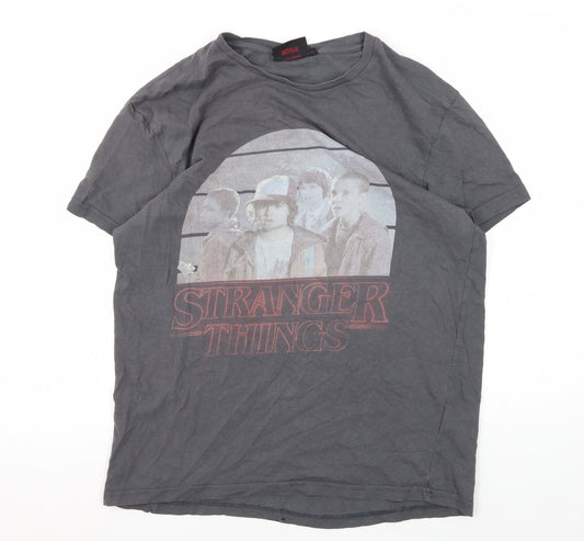 Stranger Things Men's Grey Graphic T-Shirt Medium