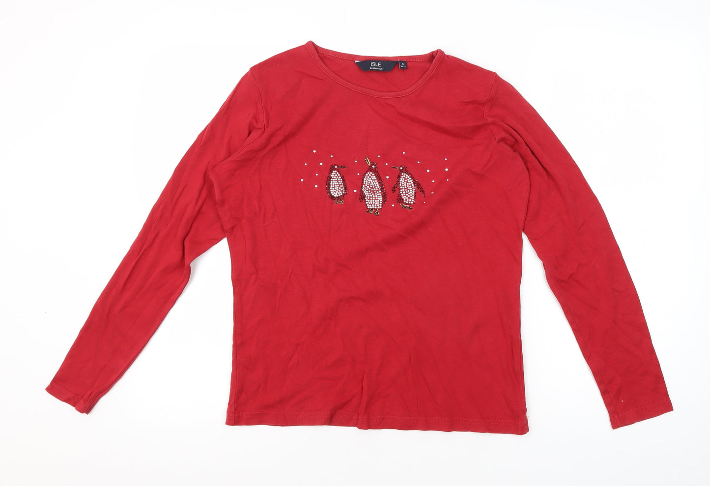 Womens UK Size S ISLE Red Basic T-Shirt