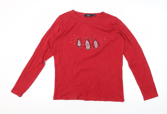 ISLE Women's Red Christmas Top, S, Long Sleeve, Embroidered