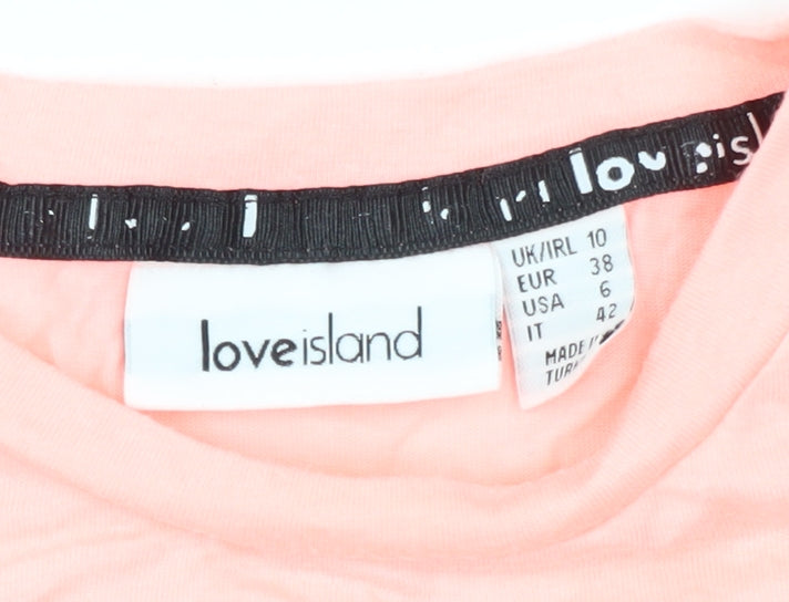 Womens UK Size 10 Love Island Pink Basic T-Shirt