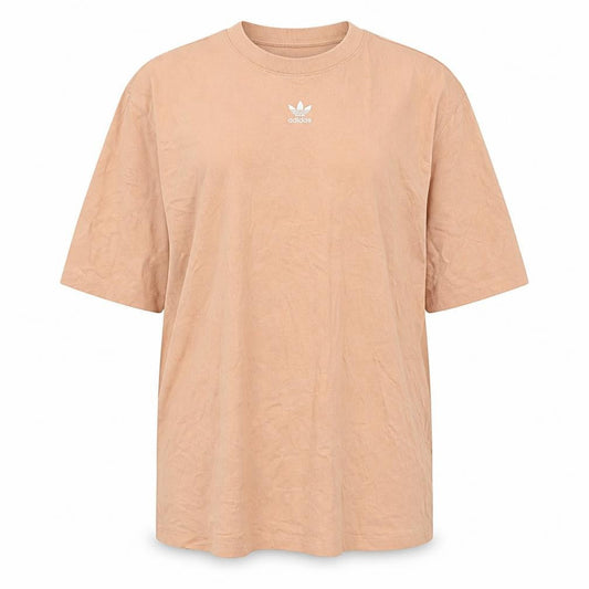 Front view of Adidas unisex beige cotton t-shirt, size L, crew neck