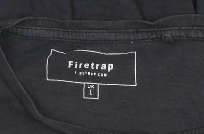 Firetrap Men's Black Cotton T-Shirt, Size L, Crew Neck