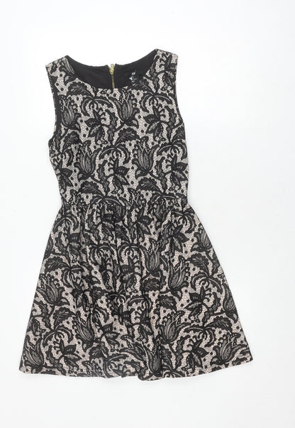 H&M Women's Black Floral Lace A-Line Dress Size 8