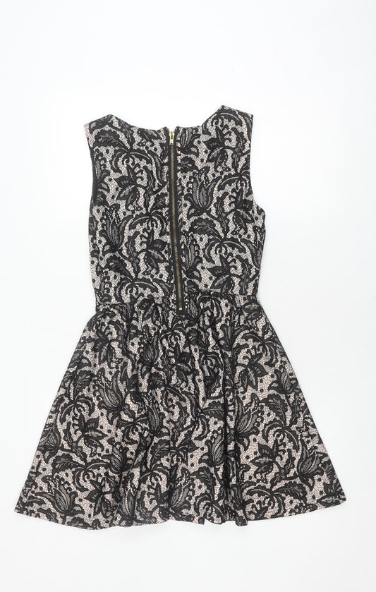 H&M Women's Black Floral Lace A-Line Dress Size 8