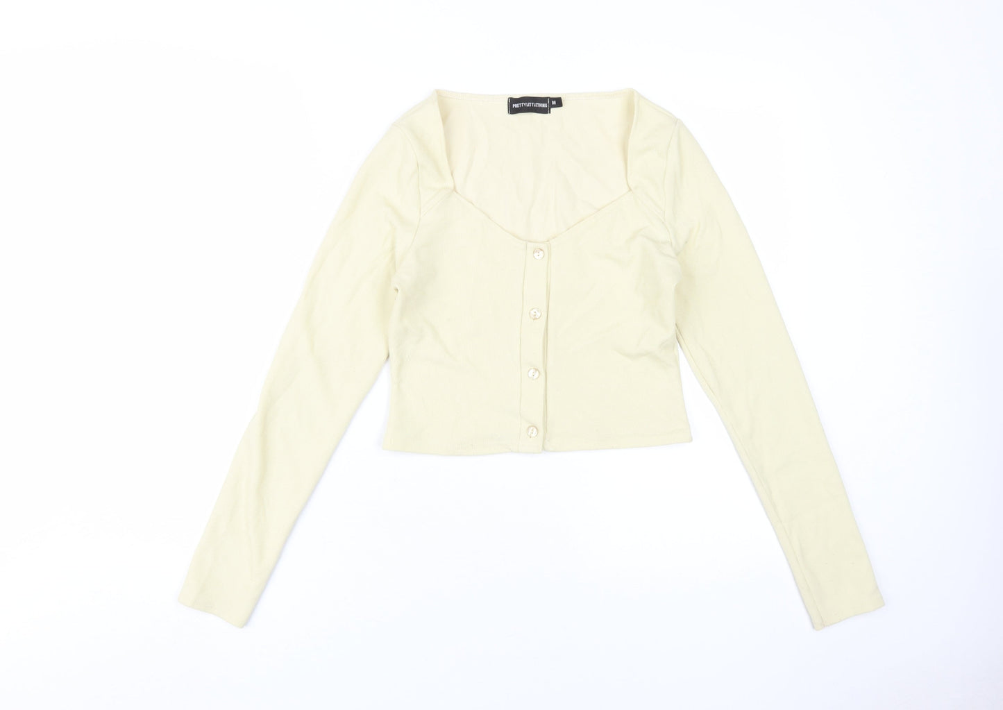 Womens UK Size M PRETTYLITTLETHING Beige Cropped Button-Up