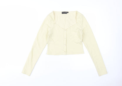 Womens UK Size M PRETTYLITTLETHING Beige Cropped Button-Up