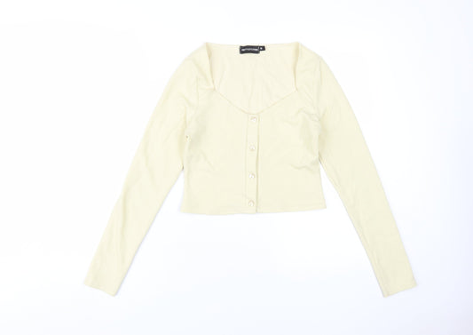 Womens UK Size M PRETTYLITTLETHING Beige Cropped Button-Up