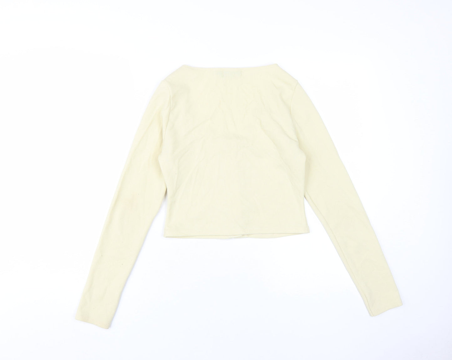 Womens UK Size M PRETTYLITTLETHING Beige Cropped Button-Up