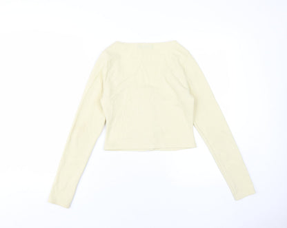 Womens UK Size M PRETTYLITTLETHING Beige Cropped Button-Up