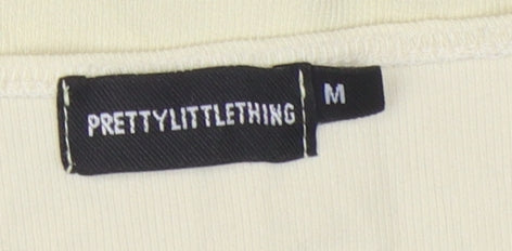 Womens UK Size M PRETTYLITTLETHING Beige Cropped Button-Up