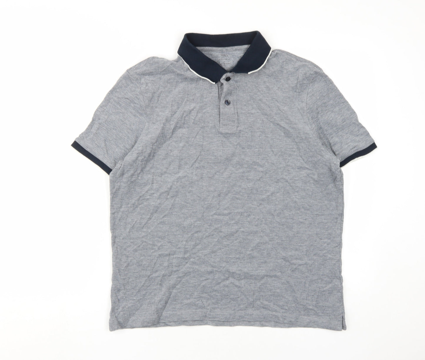 Marks and Spencer Men's Grey Polo Shirt L Cotton
