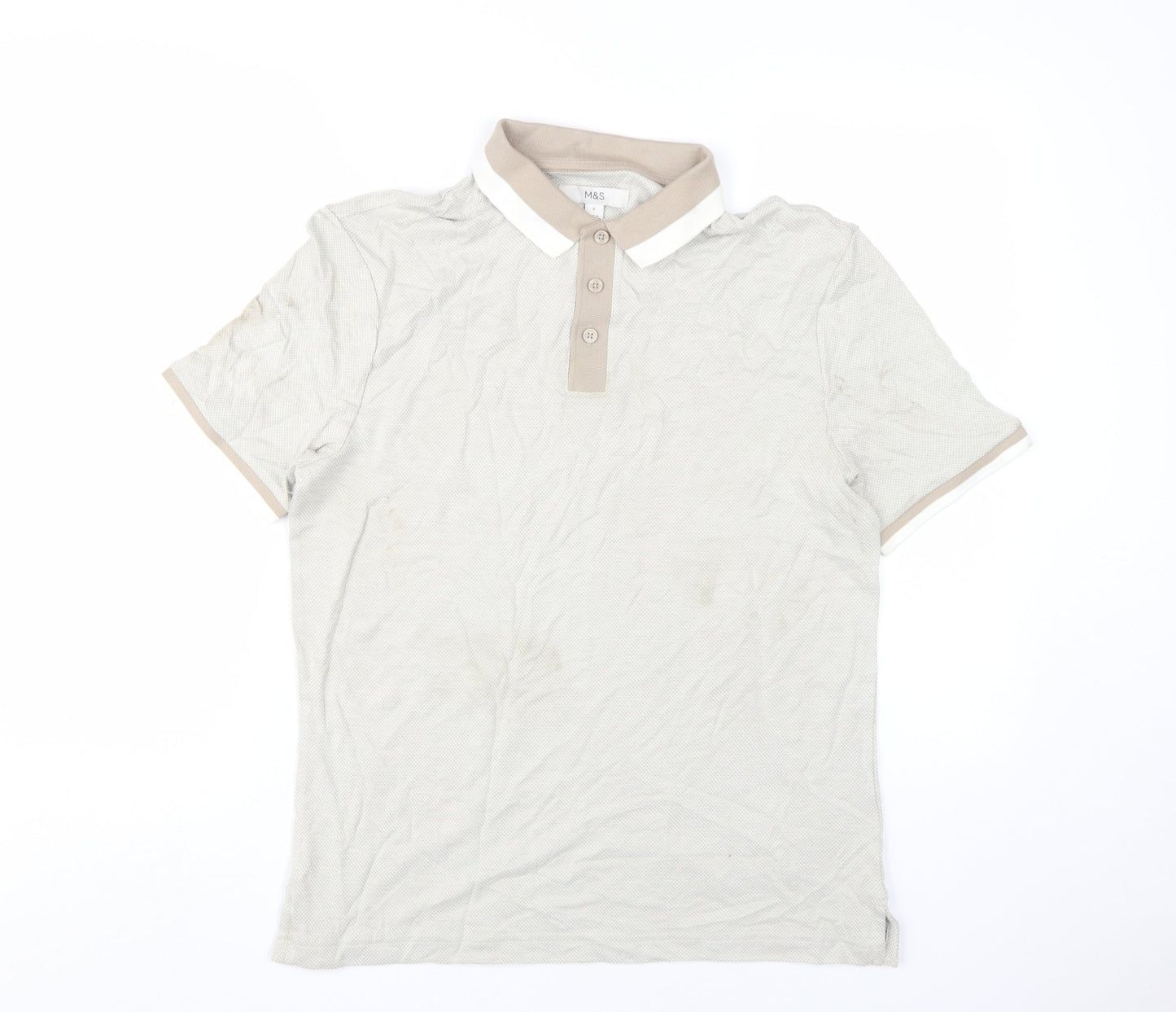 Marks and Spencer Men's Beige Polo Shirt Size S