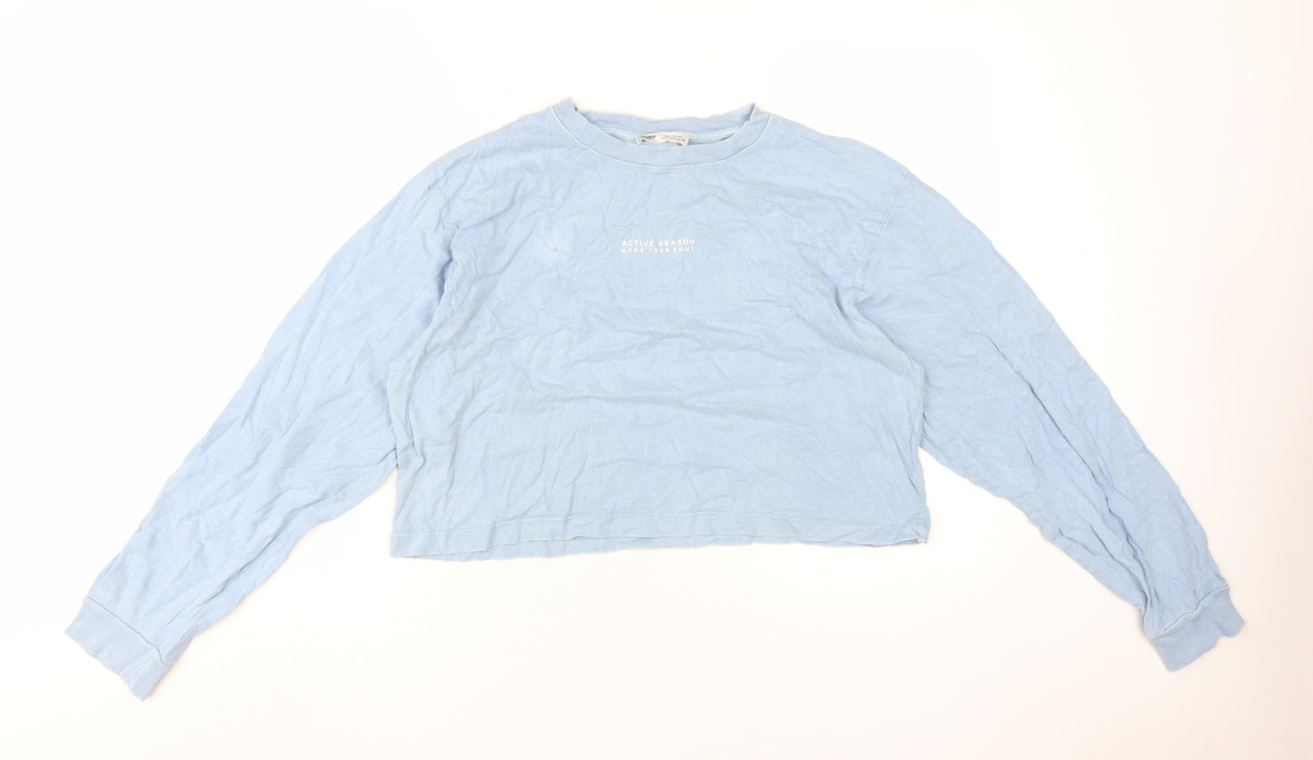 Unisex Adults UK Size S Pull&Bear Blue Cropped T-Shirt