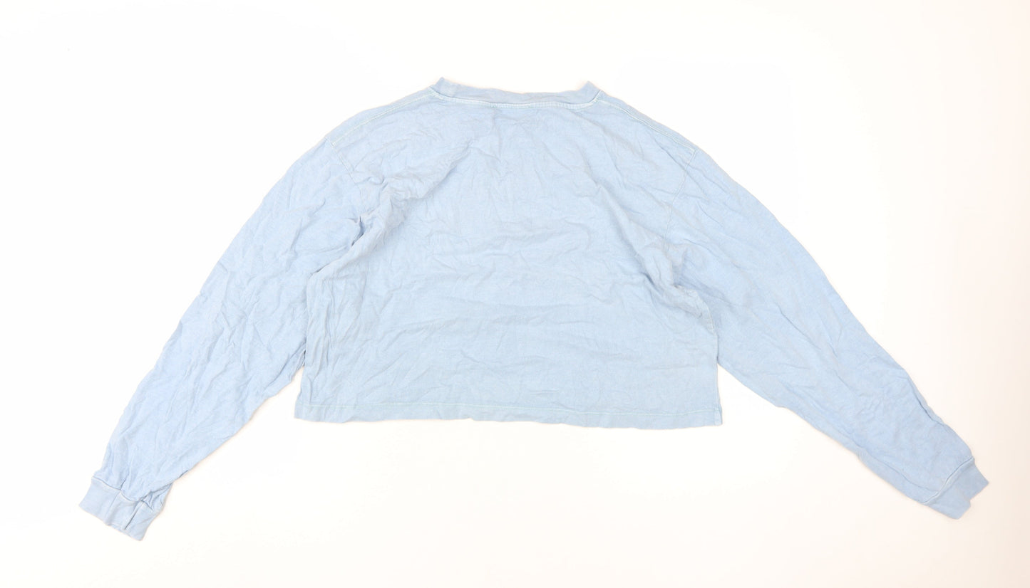 Unisex Adults UK Size S Pull&Bear Blue Cropped T-Shirt