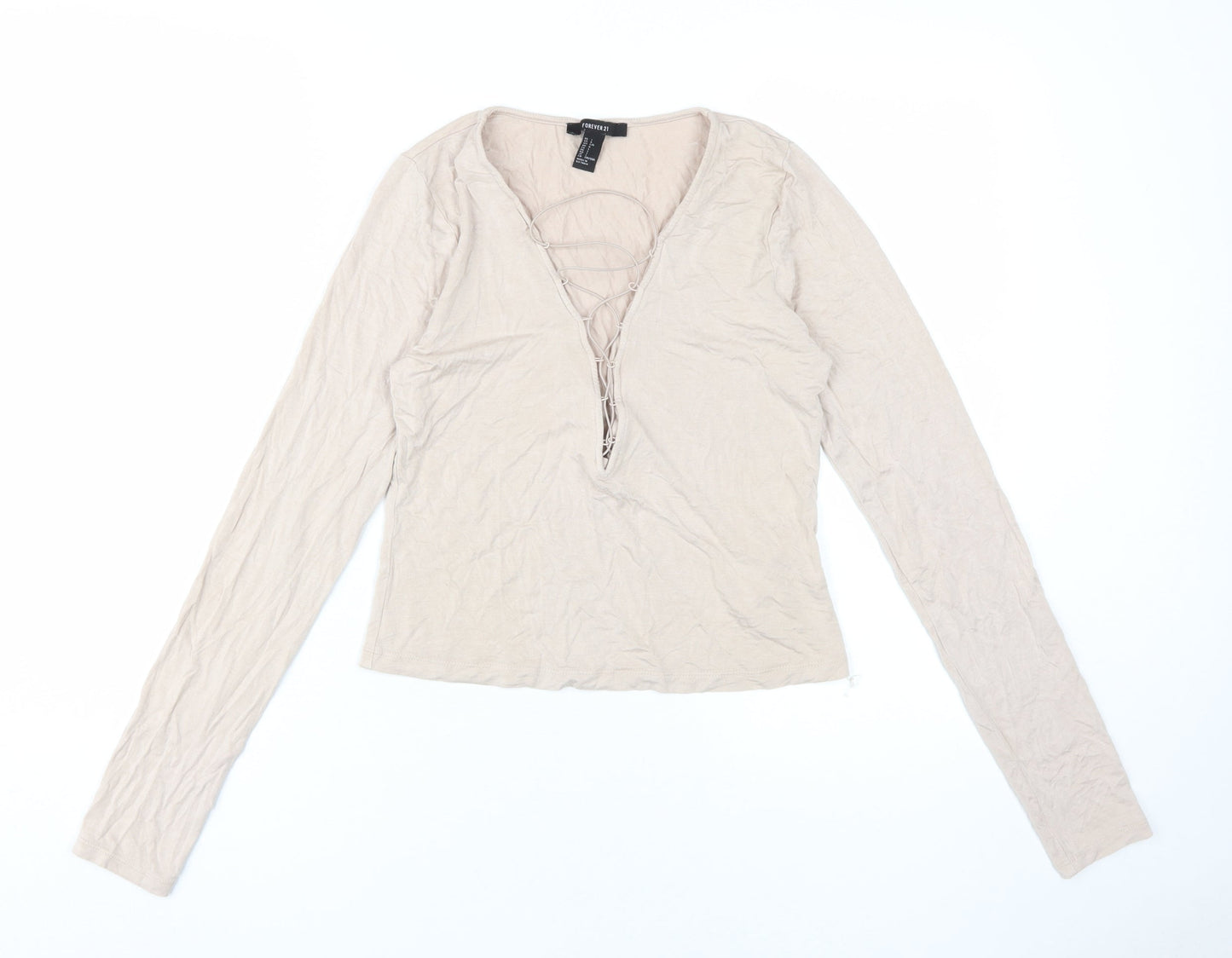 Womens UK Size L FOREVER 21 Beige Basic T-Shirt