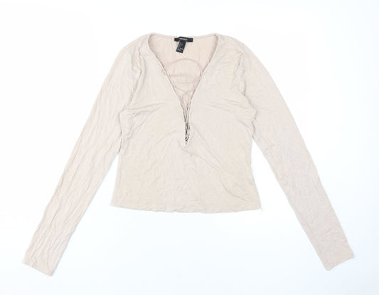 Womens UK Size L FOREVER 21 Beige Basic T-Shirt