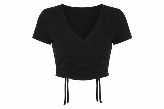 Front view of Club L London Black Cropped Blouse Women, size 12
