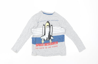 Marks and Spencer Boys Grey Space Theme Long Sleeve T-Shirt 7-8 Years