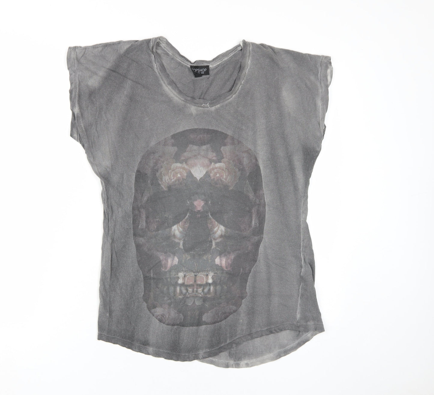 Topshop Women's Grey Skull T-Shirt Size 8