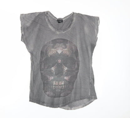 Topshop Women's Grey Skull T-Shirt Size 8