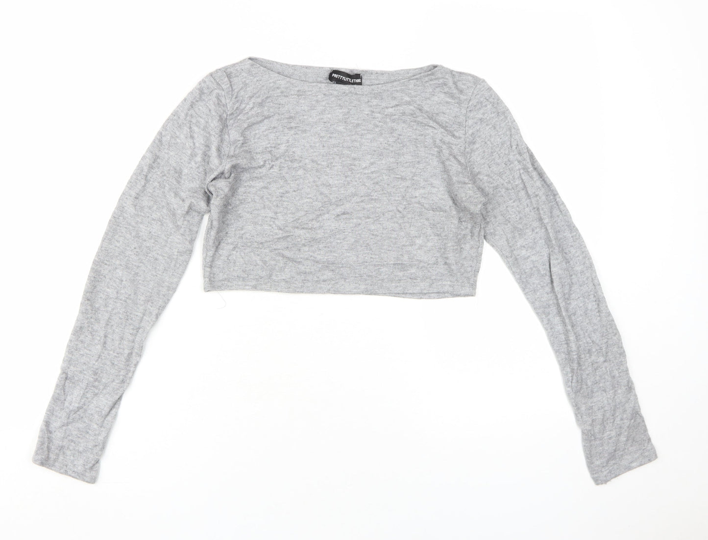 Womens UK Size UK 12 PRETTYLITTLETHING Grey Cropped Long Sleeve Top
