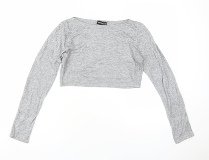 Womens UK Size UK 12 PRETTYLITTLETHING Grey Cropped Long Sleeve Top