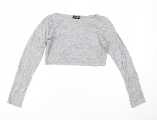Womens UK Size UK 12 PRETTYLITTLETHING Grey Cropped Long Sleeve Top