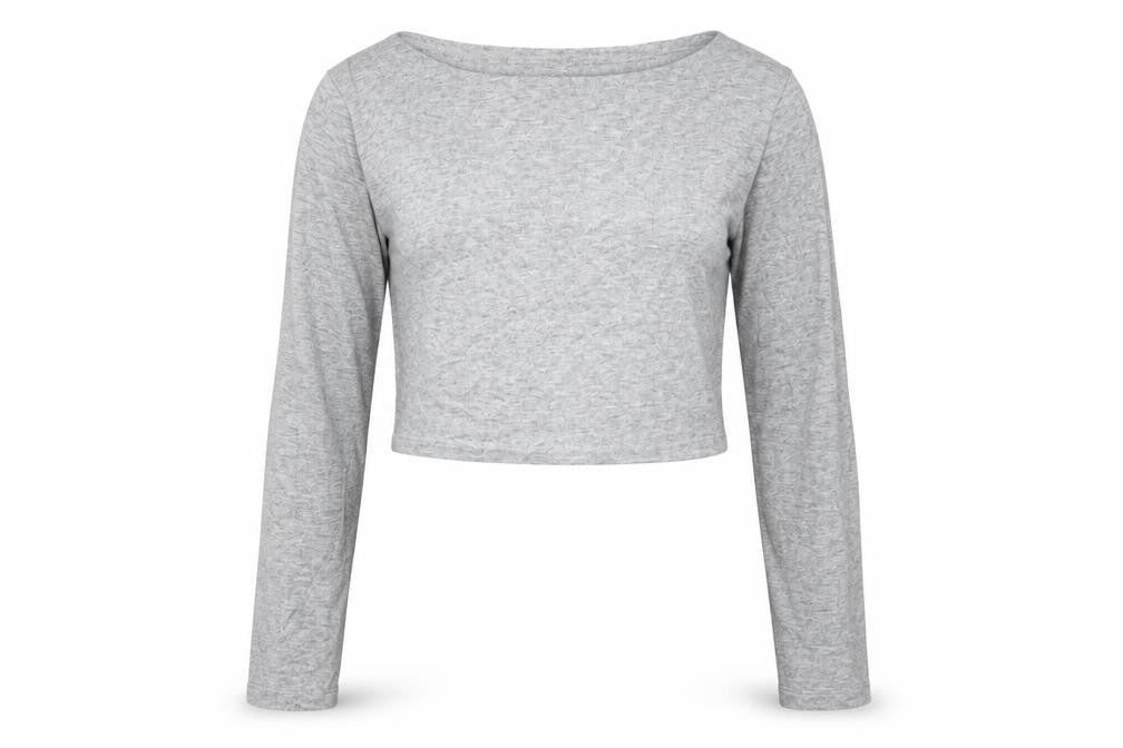 Womens UK Size UK 12 PRETTYLITTLETHING Grey Cropped Long Sleeve Top