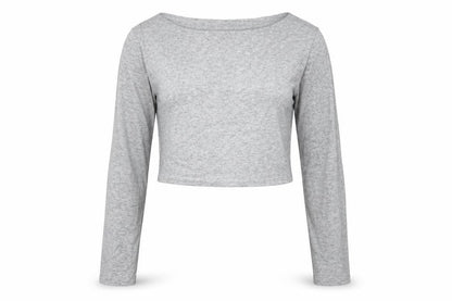 Womens UK Size UK 12 PRETTYLITTLETHING Grey Cropped Long Sleeve Top