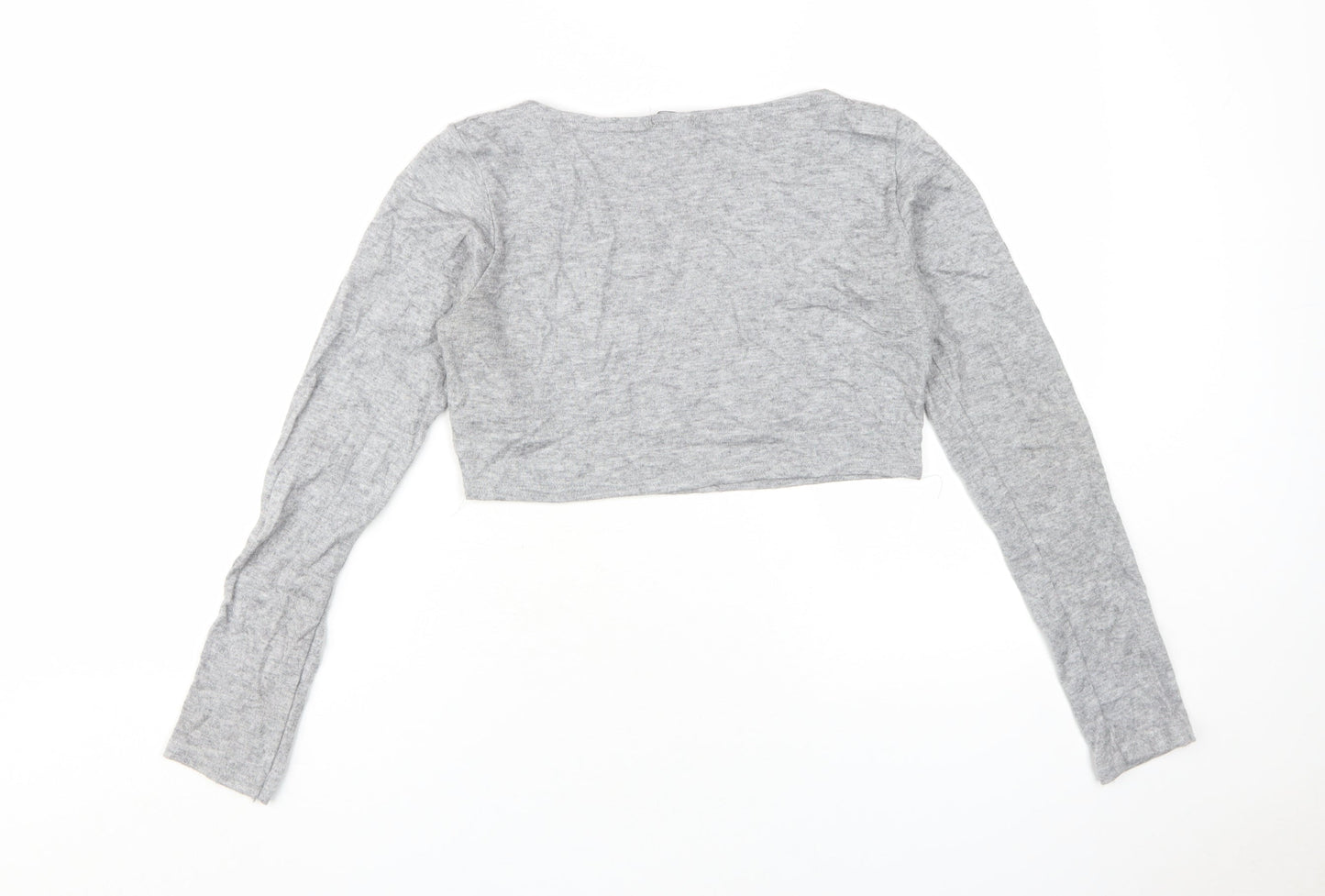 Womens UK Size UK 12 PRETTYLITTLETHING Grey Cropped Long Sleeve Top